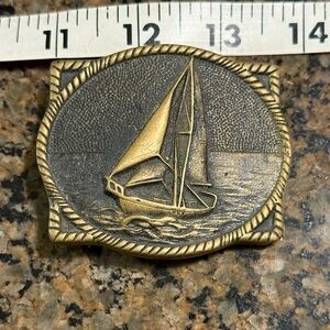 Vintage Sail Boat Belt Buckle Heavy Brass Sailing Ocean Sea Water made in USA